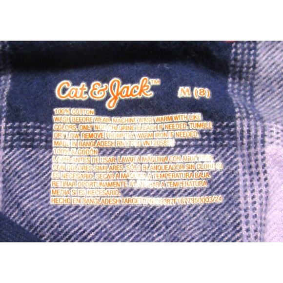 Cat & Jack Boy's Flannel Plaid Shirt Size Medium (8) Blue White Gray Cotton - Picture 6 of 6